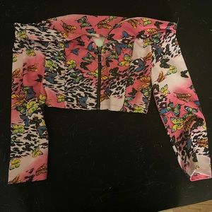 Butterfly Cropped Zipper Shirt NWOT